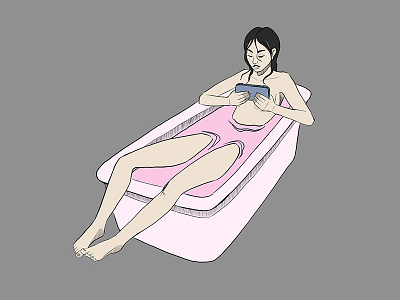 Mundane bath digital art illustration minimalist nude pink video games woman