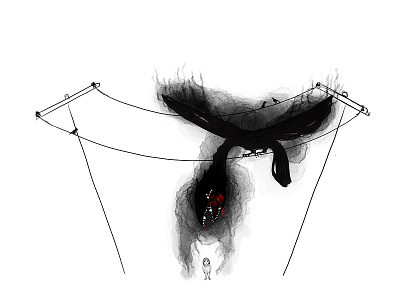 The Bird dark digital art ink monochromatic monster