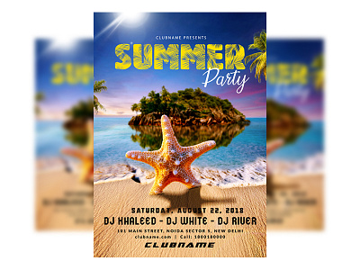 Summer Party Flyer beach flyer island party starfish summer party