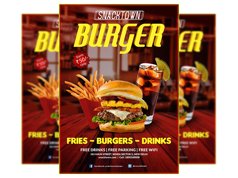 Burger Flyer beverage burger coke drinks fast food flyer food fries restaurant snacks