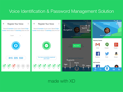 Voice Identification & Password Management Solution app dashboard password manager voice identification voice registration xd