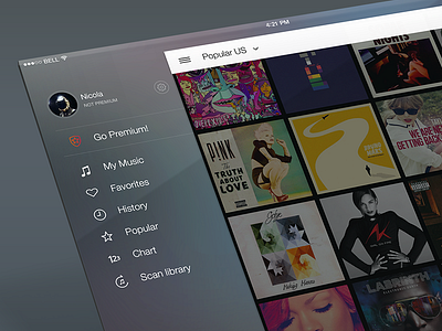 Ipad Sidebar Ios7 app blur gestures gradient icon ios7 ipad lyrics minimal mockup music player