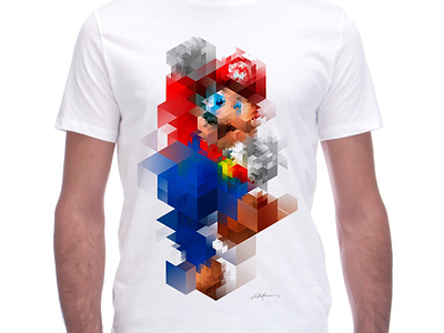 Supermario Tshirt abstract geometric gradient illustration lowpoly nintendo polygon shirt super supermario videogame vintage