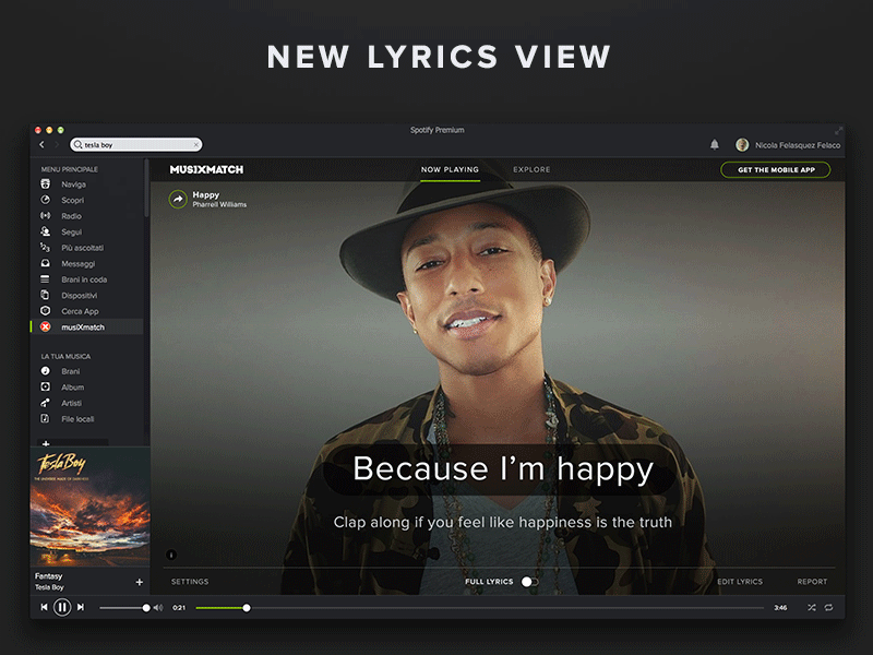 New Musixmatch app inside Spotify app lyrics music redesign spotify
