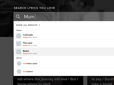 instant search community design lyrics music search ui ux web