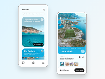 Seeturtle - Sailing Trips App UI airbnb app boat boating book design discover fly ocean plane sailing sea sharing economy travel trip planner ui ux water yacht yachting