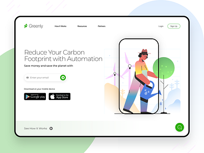 Greenly - Energy Saving App Landing Page UI Design