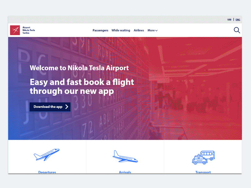 Redesign landing page for Belgrade Nikola Tesla Airport