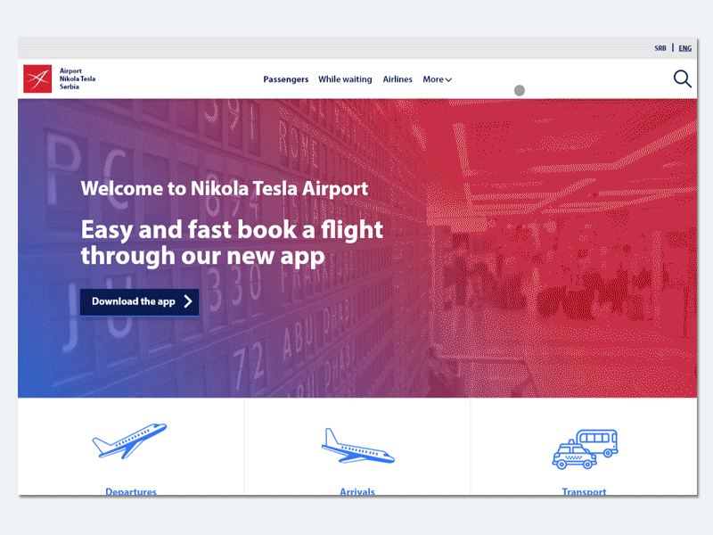Redesign landing page for Belgrade Nikola Tesla Airport