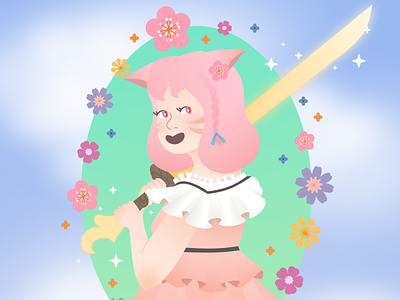 pink cat-eared girl with a sword character figma illustration pink sword vector