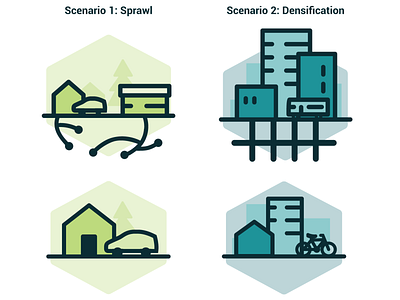 LRTP Scenario Icons bike bus businesscard city community density development flat illustration icon illustration logo long range plan network sprawl street grid transportation