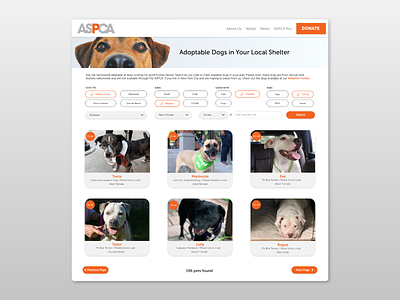 ASPCA Adoption Page Redesign adobexd dogs redesign ui web design website