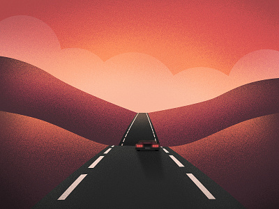 Lowrider car grain illustration lowrider mountains road roadtrip sunrise sunset