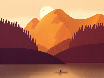 Wilderness Kayak firewatch forest illustration lake mountain nature sunset texture wilderness