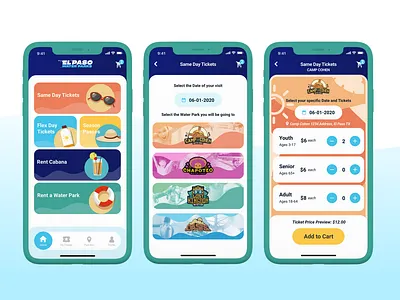 Water Parks Ticket Purchasing UX/UI Mobile App design graphic design mobile app ui ux uxui