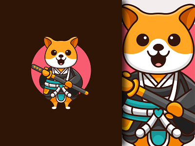 Samurai Shiba Inu 😺 adorable animal branding cat cute illustration logo logo design logoawesome mascot samurai shiba inu