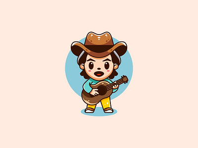 Cowboy Playing Guitar animation boy cartoon chibi cute guitar guitaris illustration kawaii logo man mascot mascot logo women young people