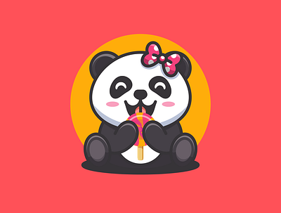 Panda Lollipop animal bamboo chibi cute panda kawaii kawaii logo logo logo concept logo design lollipop mascot panda panda bear snack snack logo