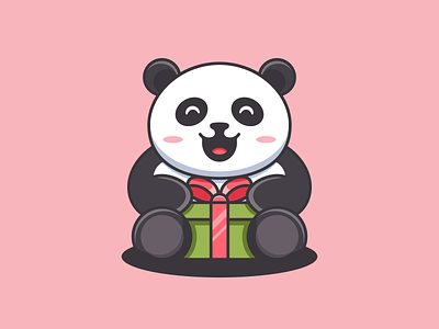 CUTE PANDA AND GIFTS 🐼🎁 animal branding chibi cute panda illustration kawaii logo logo concept logo design logo designer mascot nft panda vector