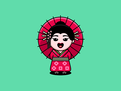 Cute Geisha animal branding chibi cute geisha girl graphic design illustration japan kawaii logo logo concept logo design mascot woman