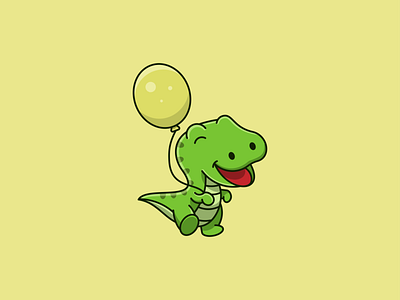 Cute T Rex Holding Yellow Balloon 3d animal animation balloon branding cute design dino dinosaurus graphic design green hold illustration kawaii logo logo design mascot motion graphics t rex ui