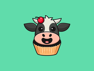 Cute Cow on Brownies animal branding brownies cake cow cupcake cute design farm graphic design illustration kawaii logo logo concept logo design mascot sweet ui vector wild