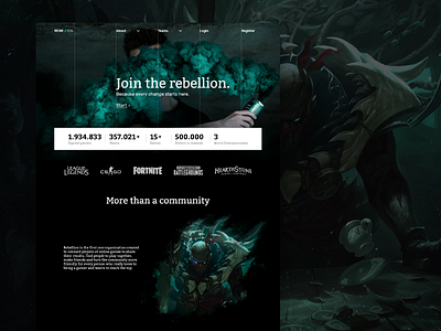 Rebellion Game Club - Landing Page design game games interface leagueoflegends lol ui uidesign userexperience userinterface ux uxdesign website