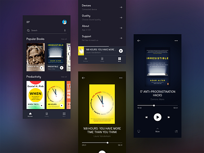 Audio Book App UI app appdesign audio audiobook books design graphic design typography