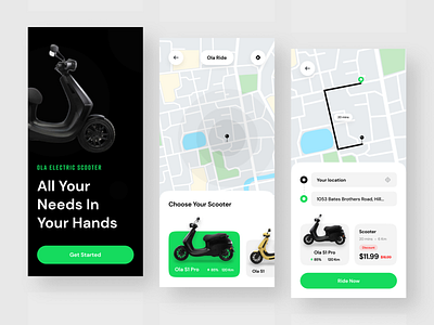 OLA - Scooter Rental App 🛵 3d animation app appdesign branding design electric electric scooter google map graphic design illustration logo motion graphics ola ola scooter rental app scooter scooter rental app typography ui uiux