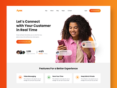 Chat App Landing Page call chat chatbot chatting design home page inbox interface landing page messenger social talk ui uiux video call web webdesign website website design