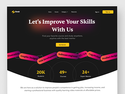 Grow - Online Course Landing Page course courses app education elearning header design header ui hero i landing page online education online learning typography ui uiux web webdesign website design