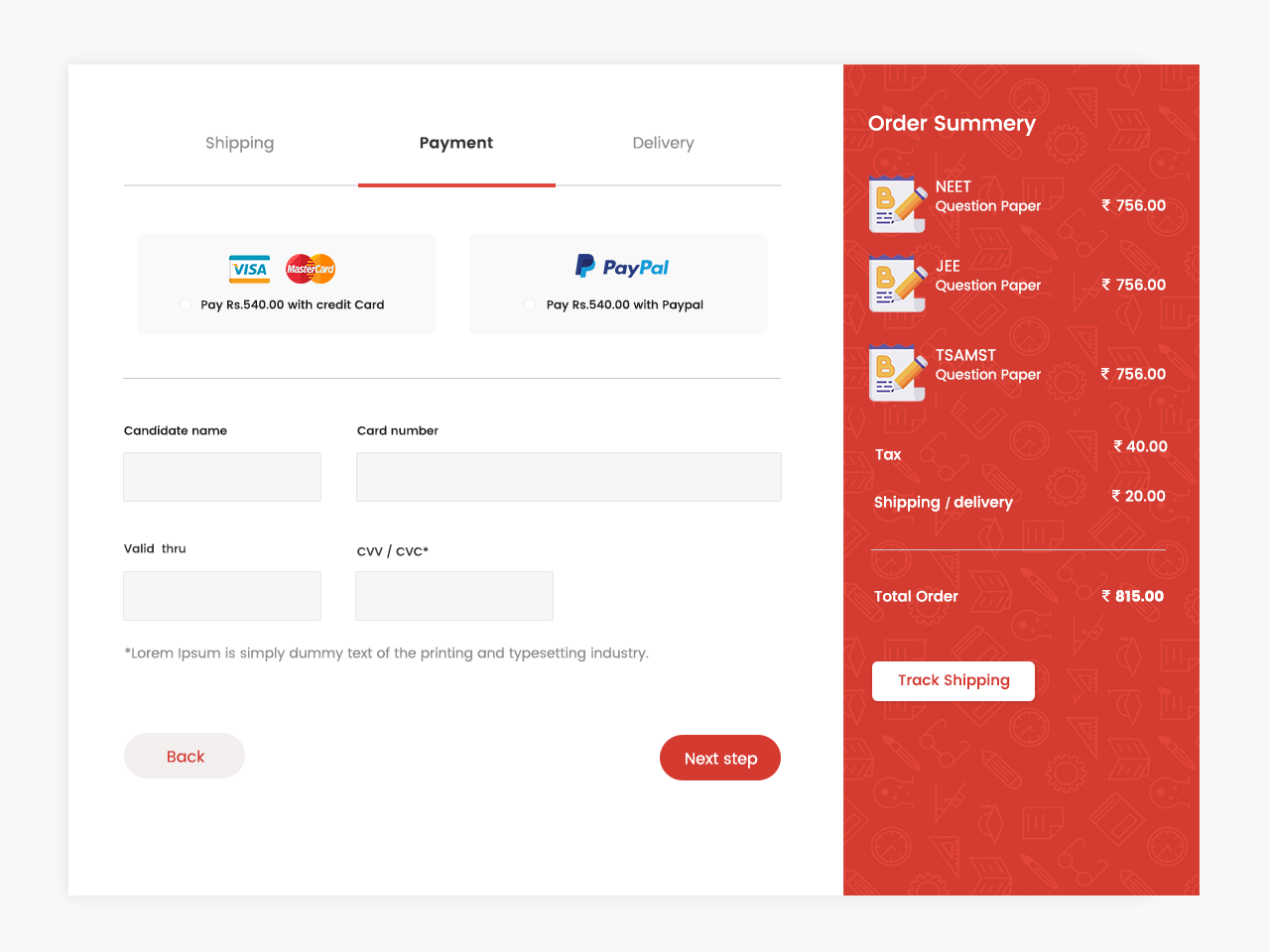 Payment page design by RamaDevi Lakshmanan on Dribbble