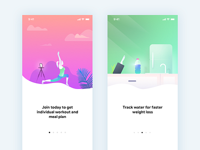 Fitness App - Onboarding Screens fitness illustration ios iphone kitchen onboarding sport ui ux yoga