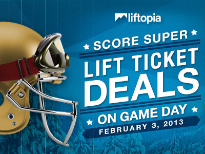 Super Bowl Promo for Liftopia deals game day gear helmet lift tickets liftopia ski ski goggles skiing snow superbowl winter