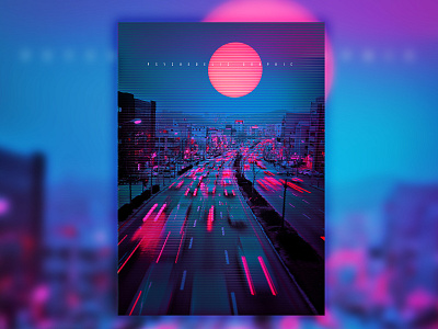 Neon City abstact artwork city scape color grading graphic design graphic art moon neon psychadelic