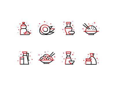 Icons for Chinese food chinese coconut drinks food icon icons line noodles oil red rice sauce