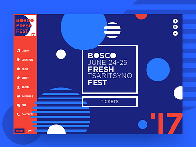 "BoscoFest" Concept blue festival flat graphics music promo red style ux vanguard web