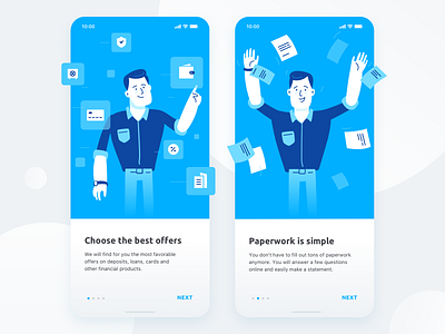 Onboarding bank blue document finance flat illustration insurance onboarding product design start screen tutorial ui ux