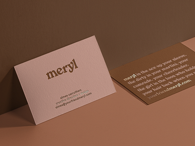 meryl logotype and business card branding letterpress logo