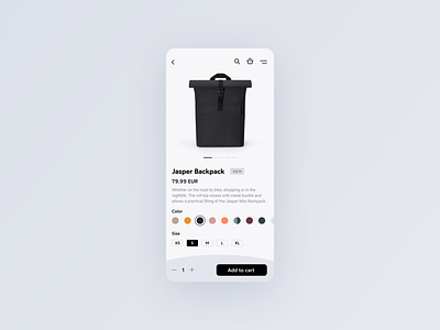 Daily UI - Single Product backpack color color selection daily ui challenge dailyui fashion minimal price product product page selector size ui ui design uxui webshop