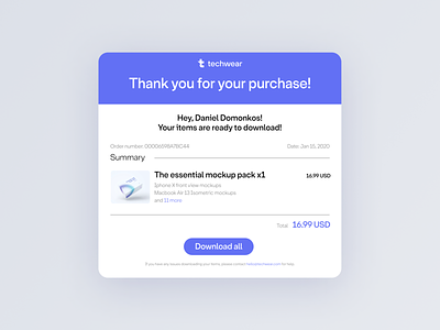Daily UI - Email Receipt contact dailyui download email invoice mockup order products purchase receipt summary typography ui ui design uxui