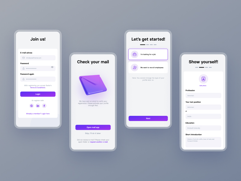 Registration process by Dániel Domonkos on Dribbble