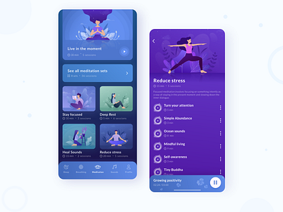 Meditation App app app design clean design graphic illustration interface meditation mobile modern profile sleep tracker ui ux vector