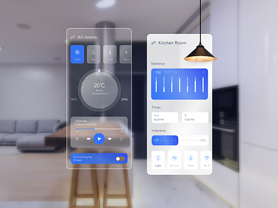 Smart Home App app application clean clever design elegant home interface light minimal music remote control room smart statistic temperature temperature control trendy ui ux