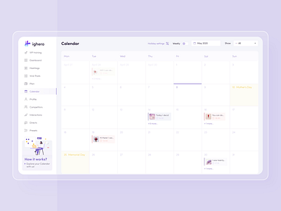 Ighero Post Planner animation app application calendar clean dashboard design desktop graphic interface mobile design motion motion graphics responsive schedule ui ux visual web website design