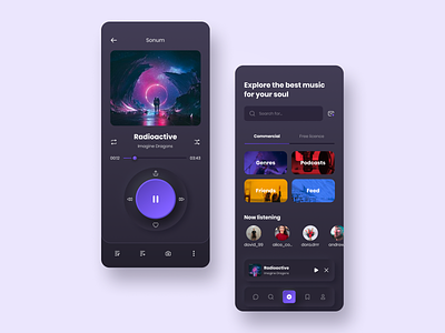 Music Streaming Service app app design application branding clean dark theme design home interface mobile design modern motion mp3 music play streaming trend ui ux web