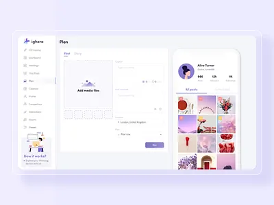 Ighero Posts planning app branding content contentplan dashboard design gapsy ig illustration instagram interface logo motion planning posts saas saasapp ui ux web
