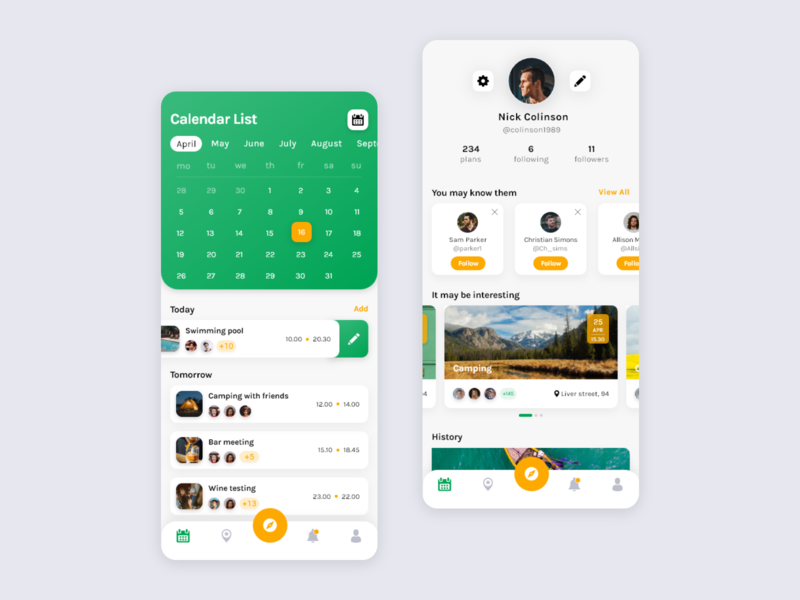 Social Calendar App app calendar colors design interface iphone profile ui ux web