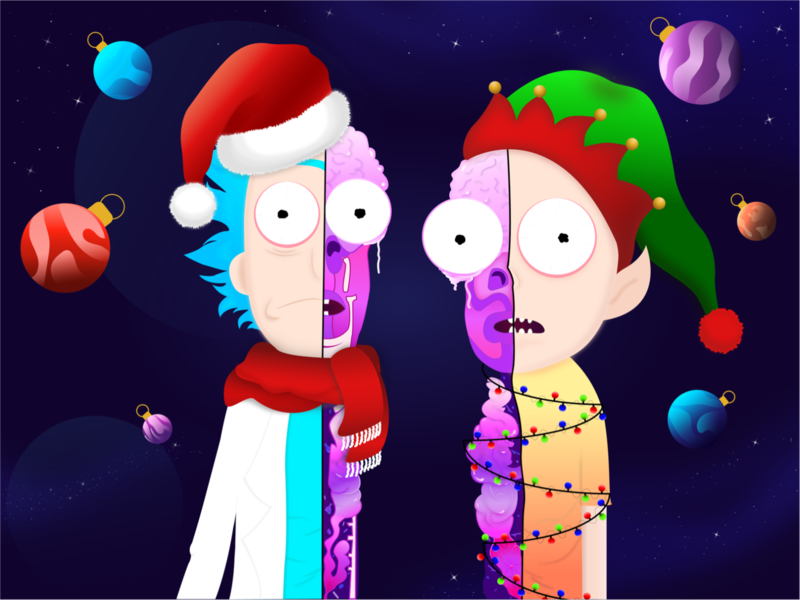 Happy Schwifty Holidays! character design design graphic graphic design illustration illustrator interface mobile rick and morty universe vector web