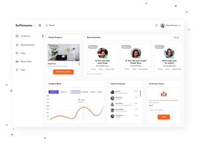Dashboard For Property Site dashboard design graphic interface messages profile property rent room search statistic ui ux